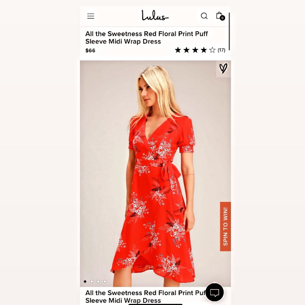lulus Red Floral Print Puff Sleeve Midi Wrap Dress